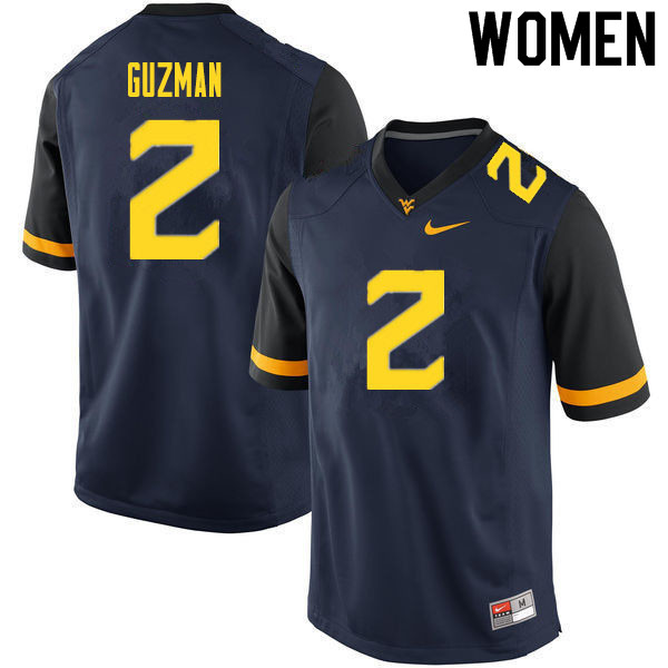 NCAA Women's Noah Guzman West Virginia Mountaineers Navy #2 Nike Stitched Football College 2020 Authentic Jersey VB23K84NL